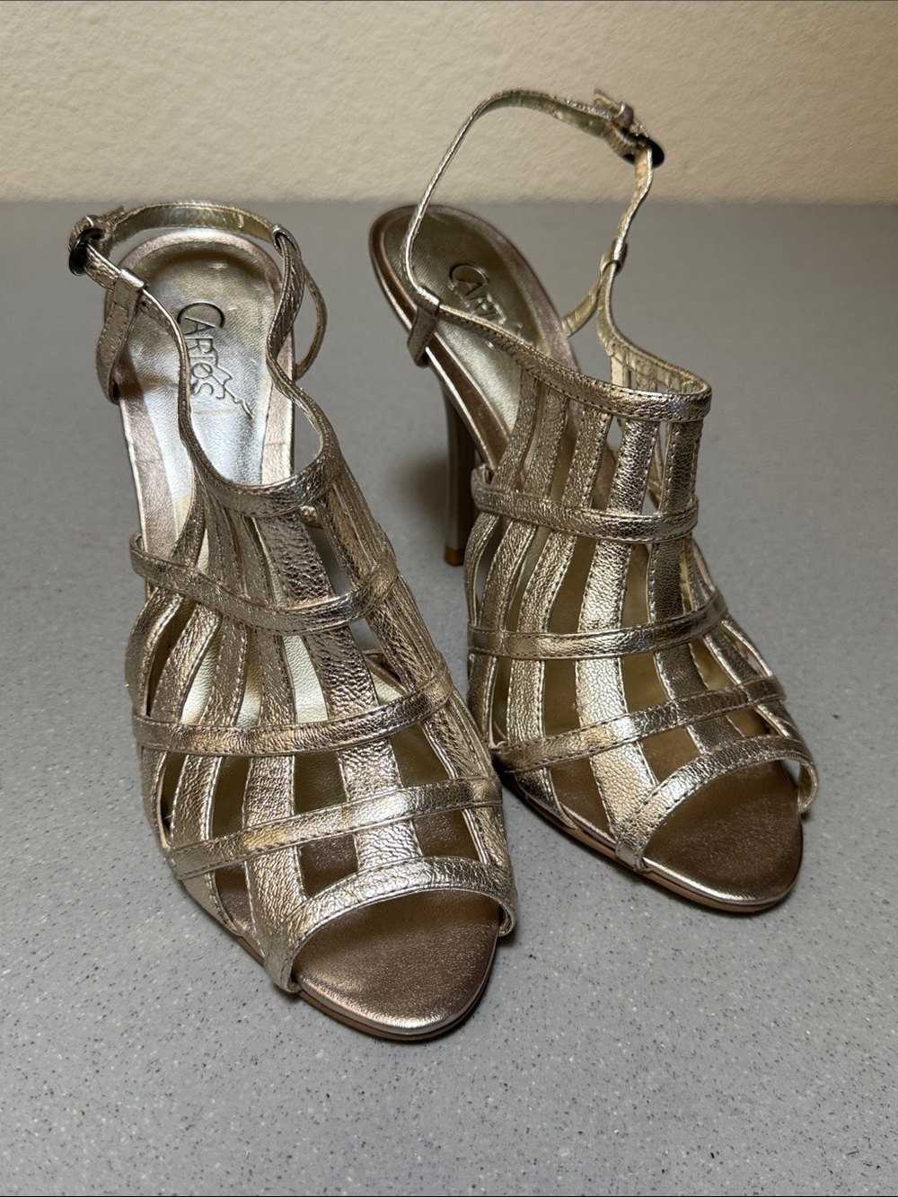 Carlos by Carlos Santana Metallic Gold Strappy Open-Toe Heels